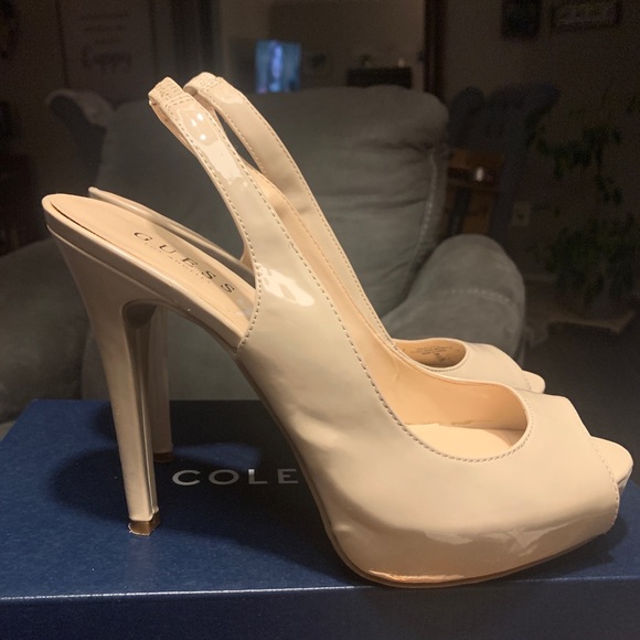 Guess Beige Peep-Toe Sling Back Heels - Picture 2 of 4
